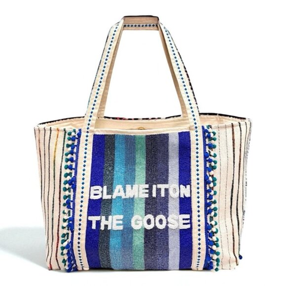 Beaded “Blame It On The Goose” Canvas Tote Bag NWT - Picture 1 of 12